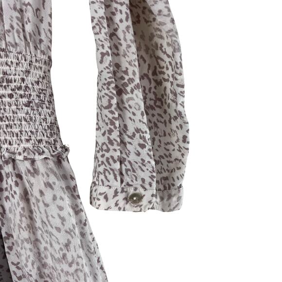 Rails Jasmine Tan Watercolor Leopard Mini Dress Womens Medium Smocked Waist Boho - Picture 8 of 10